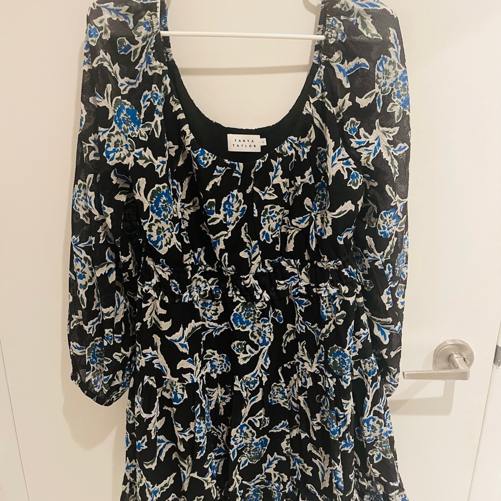 Edita Floral Silk Blend Fit and Flare Dress TANYA TAYLOR